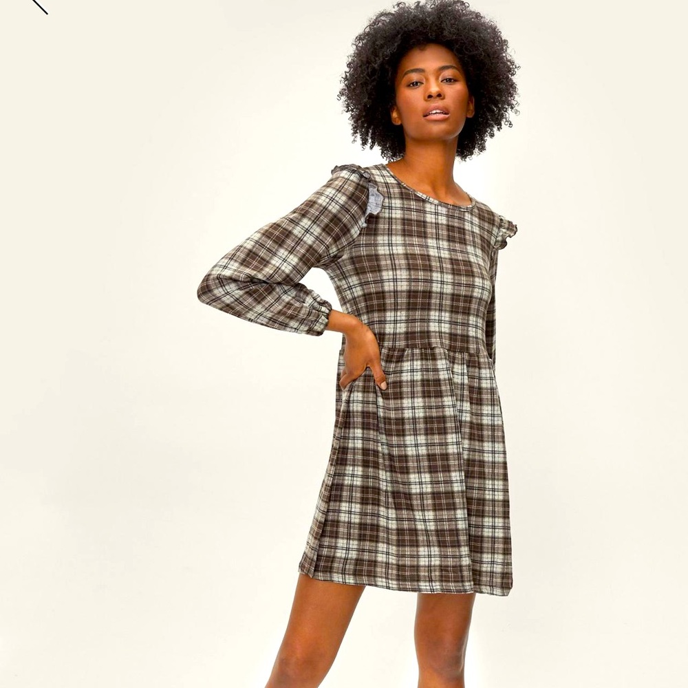 PLAID RUFFLE MINI DRESS